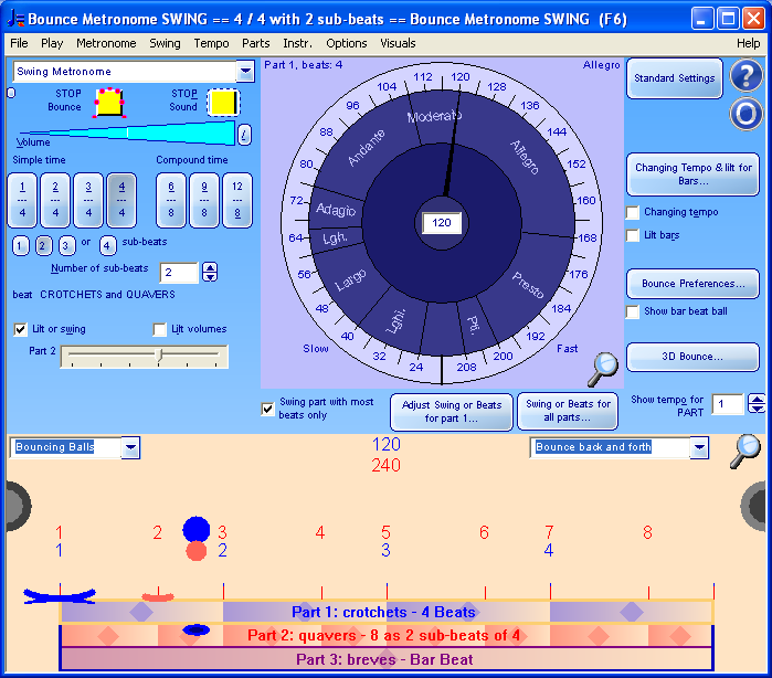 Main window with 4/4 with two sub-beats with the slider set to a Light Swing 3:2